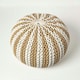 image 3 of Homescapes Off White and Linen Knitted Pouffe Striped Footstool - 35 x 40 cm