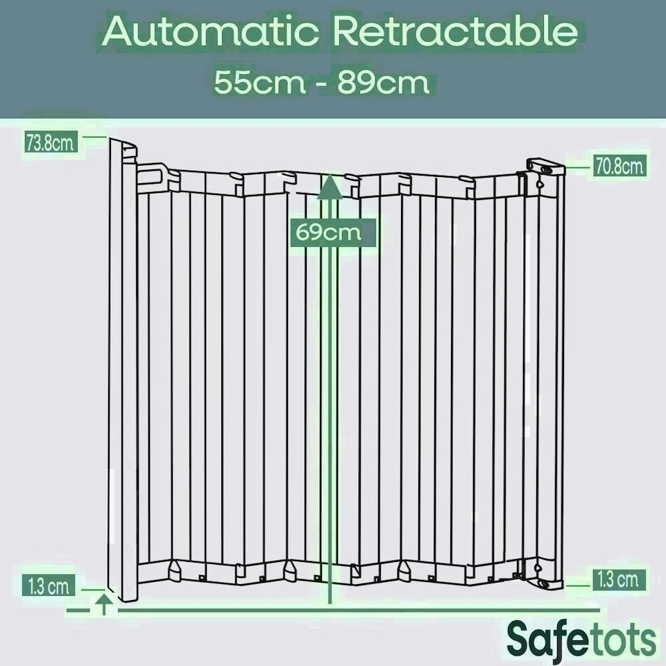 image 1 of Bettacare Automatic Folding Retractable Dog Gate, 55cm - 89cm, White, Folding Stair Gate for Pets, Retractable Dog Safety Gate