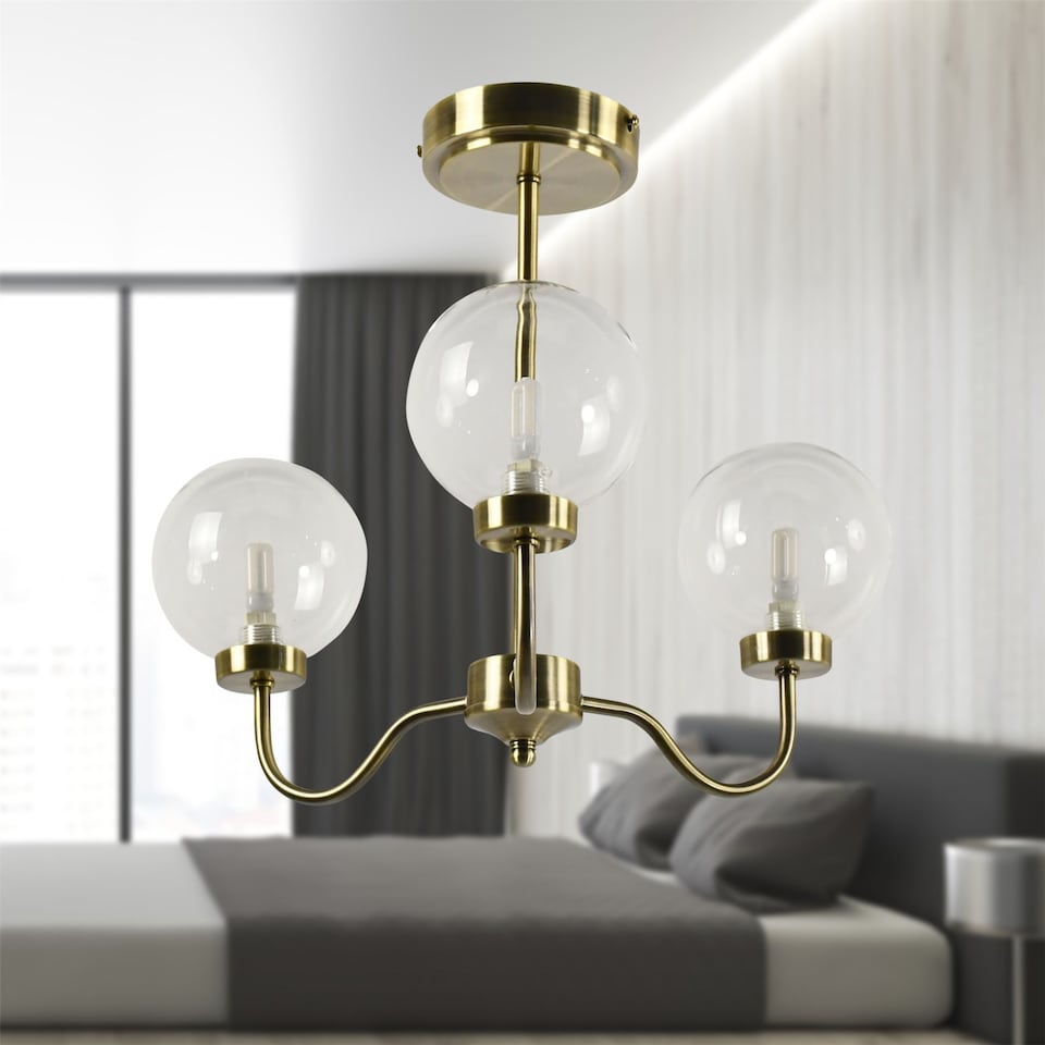 image 1 of Set of 2 Totley - Antique Brass Ceiling Lights with Clear Glass Shades
