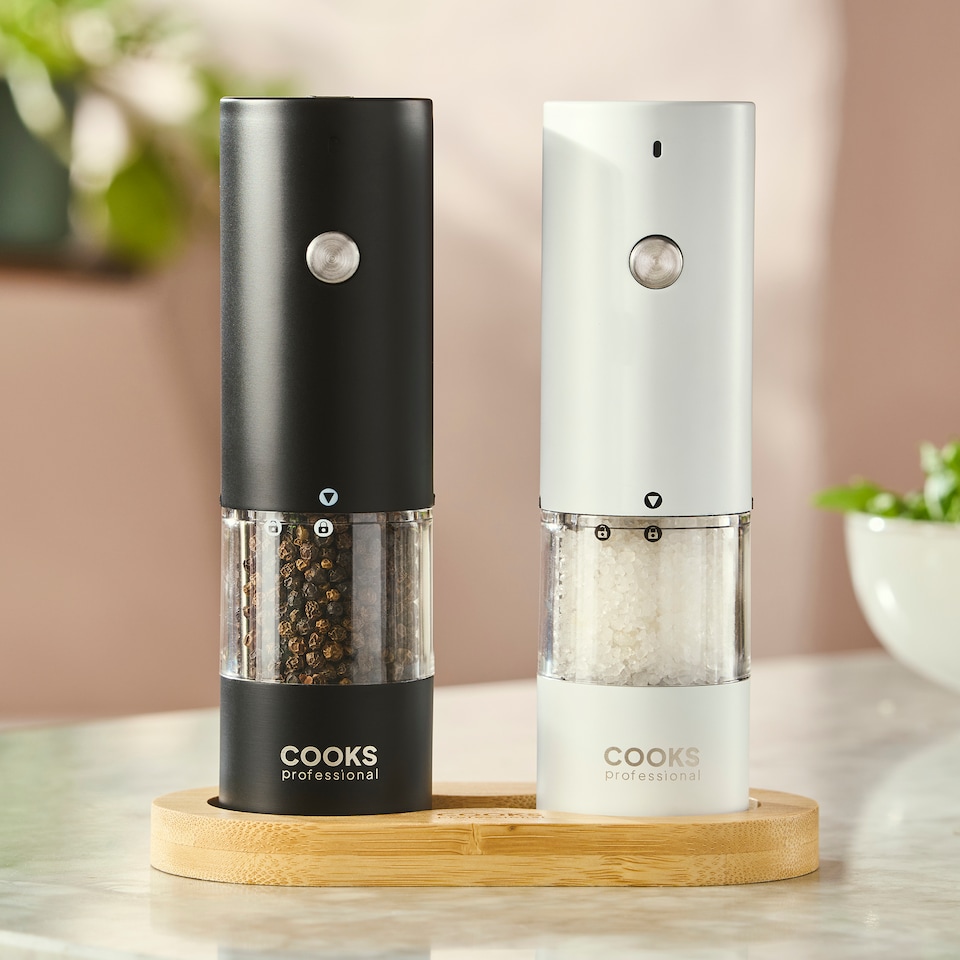 image 1 of Cooks Professional Rechargeable Salt and Pepper Mill Set with Bamboo Base
