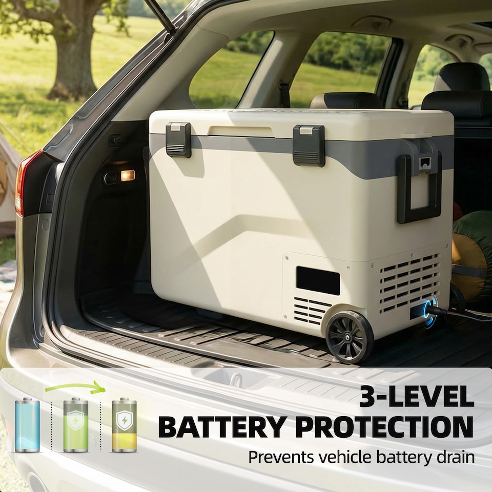 image 1 of Outsunny 42.5L Compressor Car Fridge Freezer, Camping Refrigerator | Brown | Green, Black | 72.6 x 42.2 x 50 cm