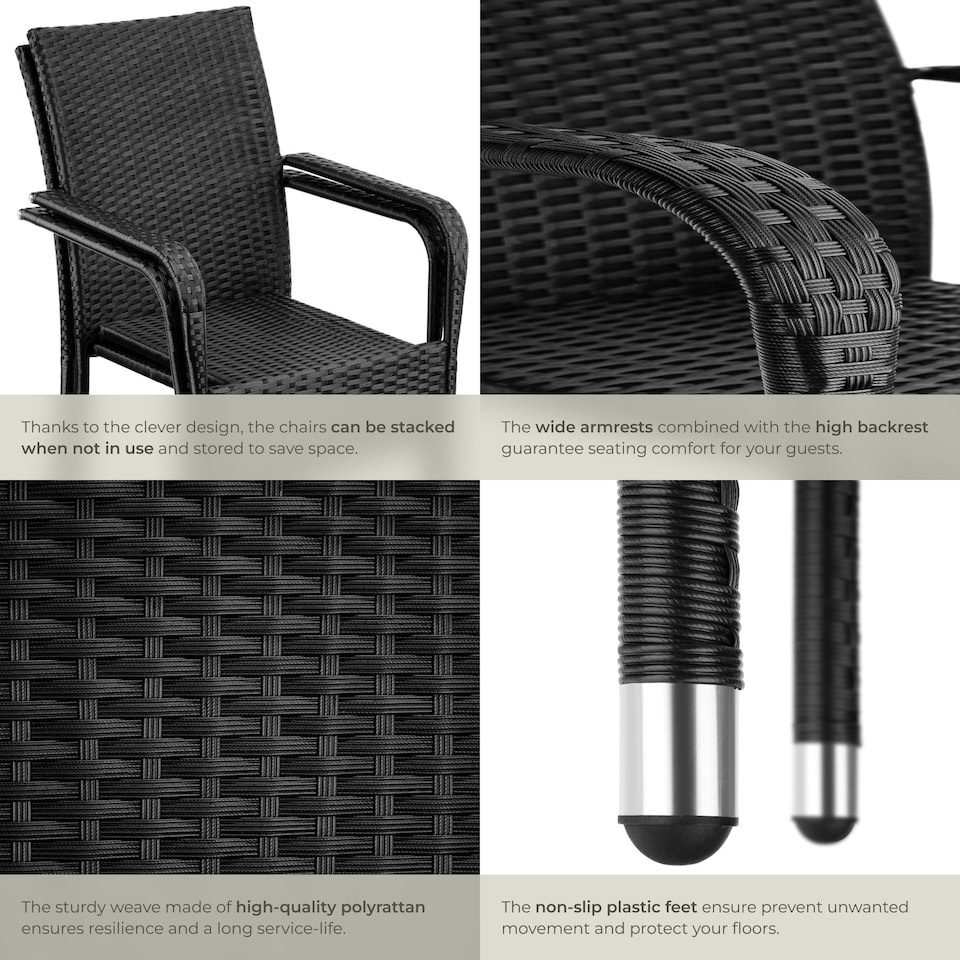 image 1 of Garden Chair Girona - polyrattan & steel, weather & sun resistant, stackable - Set of 2 Black