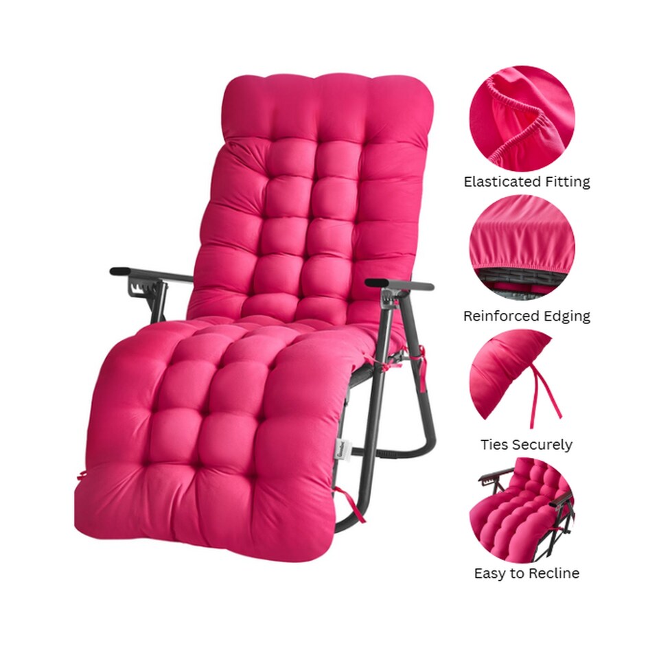 Groundlevel Extra Thick Soft Fill Full Length Garden Lounge Recliner Chair Cushion | Pink | Pink
