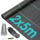 image 1 of Harbour Housewares 110gsm Weed Control Membrane Set with Pegs & Plates - 2m x 5m (1 Roll) - Weed Fabric Garden Membrane Weed Membrane Flower Bed Membrane Black