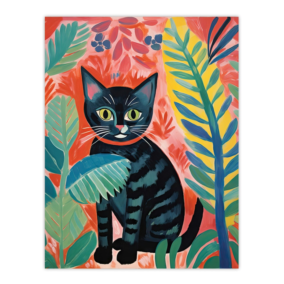 image 1 of Henri Matisse Style Cat Jungle Acrylic Home Decor Black Framed Wall Art Print A4