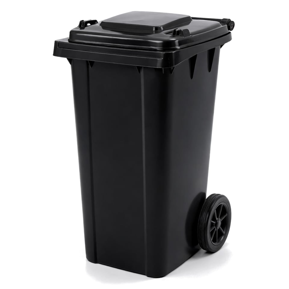 image 1 of 240L Black Wheelie Bin for Household Outdoor Garden Waste with Rubber Wheels
