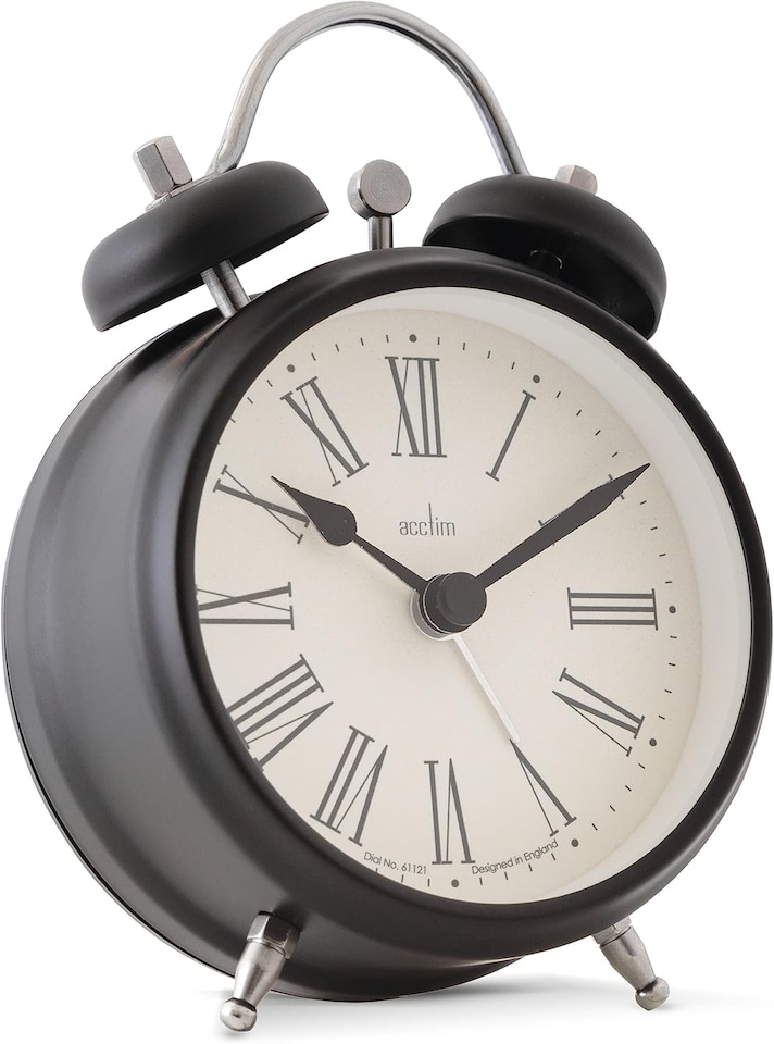 image 1 of Acctim Shefford Faux Bell Analogue Alarm Clock | Black | Black
