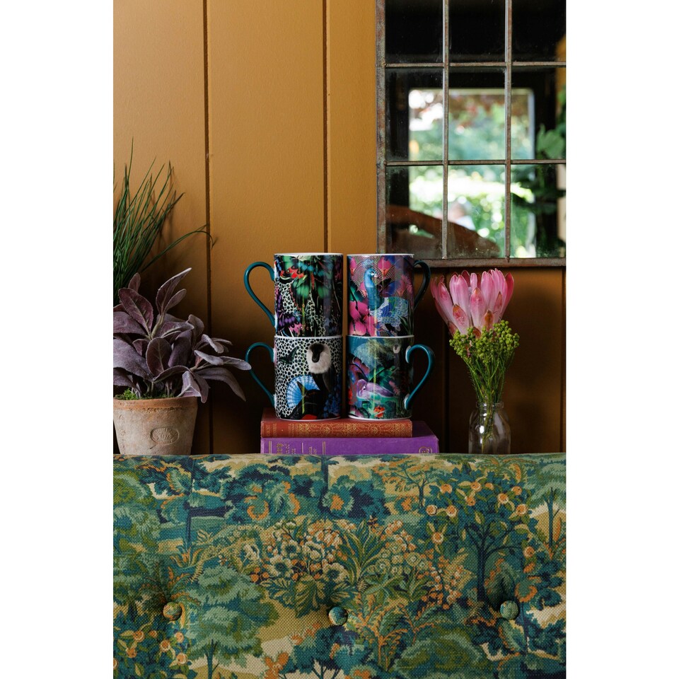 image 1 of Mikasa x Sarah Arnett Porcelain Mug, 350ml, Peacock Print Green
