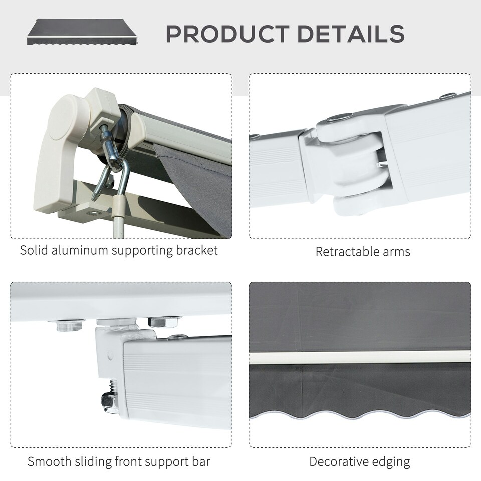 image 1 of Outsunny 4x2.5m Manual Awning Window Door Sun Weather Shade w/ Handle Grey