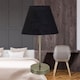 image 2 of Set of 2 Antique Brass Stick Table Lamps with Black Fabric Shades