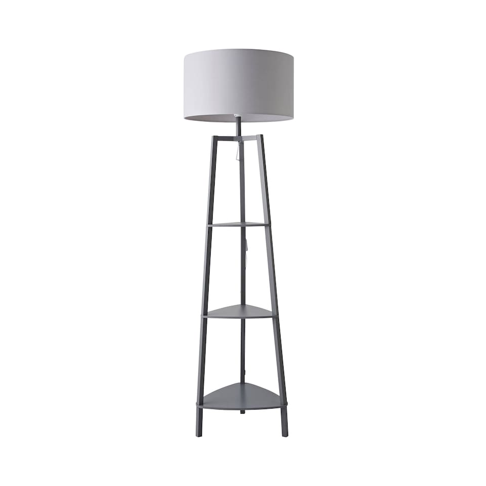 image 1 of ValueLights Hiru Grey 3 Tier Shelf Floor Lamp Grey Shade | Grey