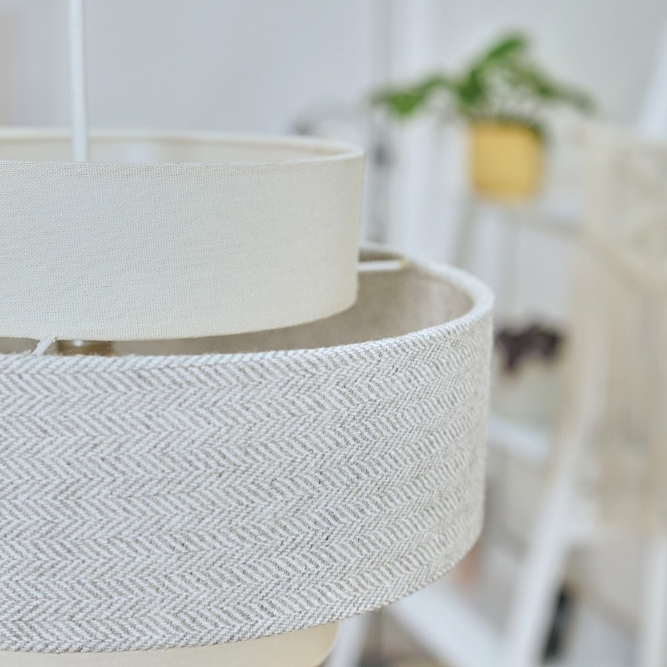 image 1 of ValueLights Pair Weaver Cream & Grey Herringbone Pendant Shade | Grey