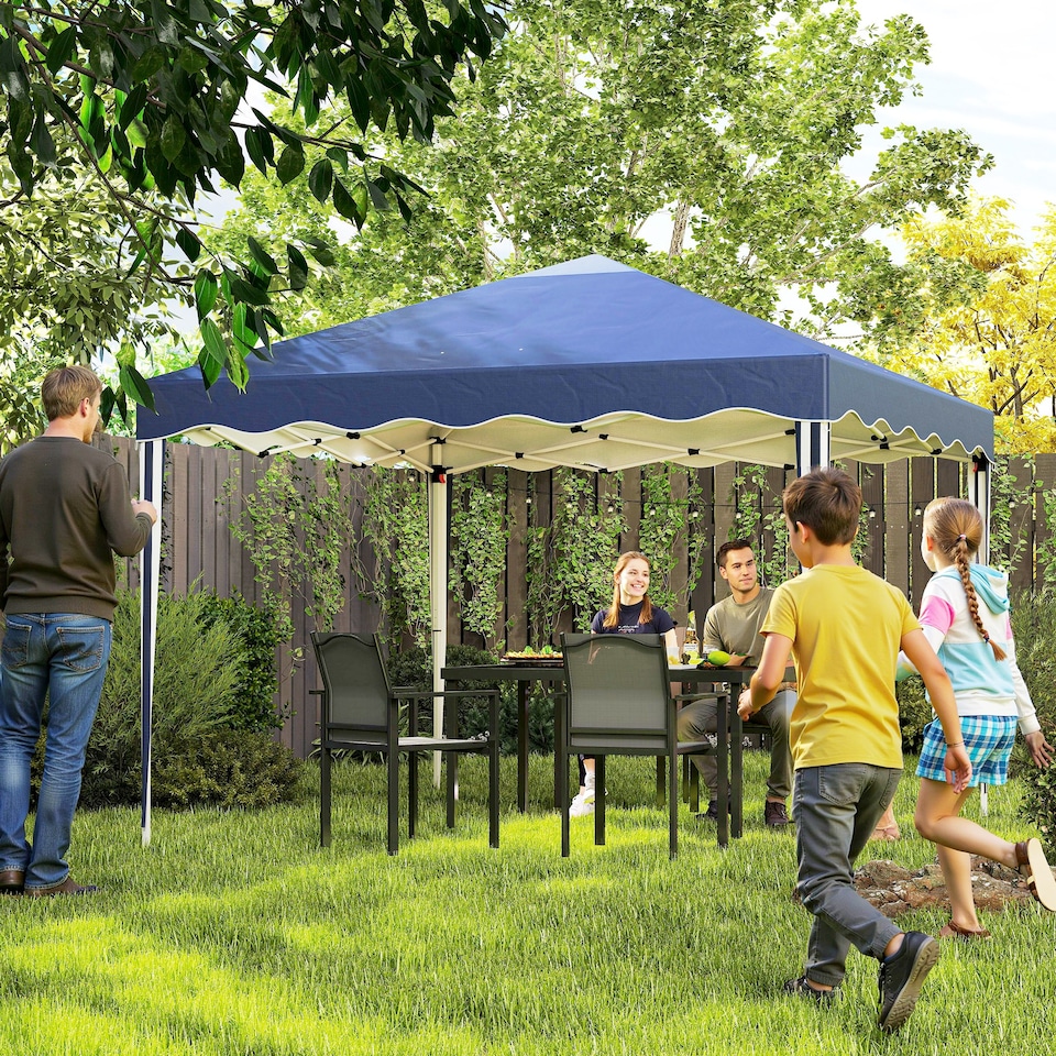image 1 of Outsunny 3x3m Pop Up Gazebo, Foldable Party Tent with Wave Edge and Carry Bag, Height Adjustable Festival Camping Canopy for Garden Outdoor, Blue