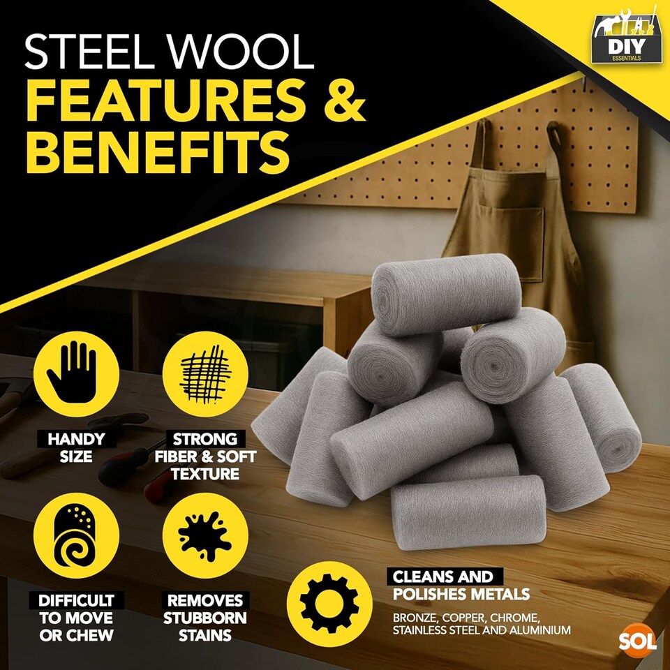 image 1 of 48pk Steel Wool Pads – Fine Grade 0 Metal Scourers for Polishing, Buffing, Rust Removal, Paint Prep & Cleaning Wood, Furniture & DIY