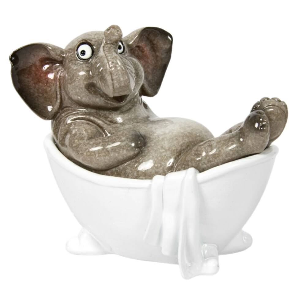 image 1 of 'Bathtime' Elephant in Bath Tub Figurine Novelty Bathroom Decoration