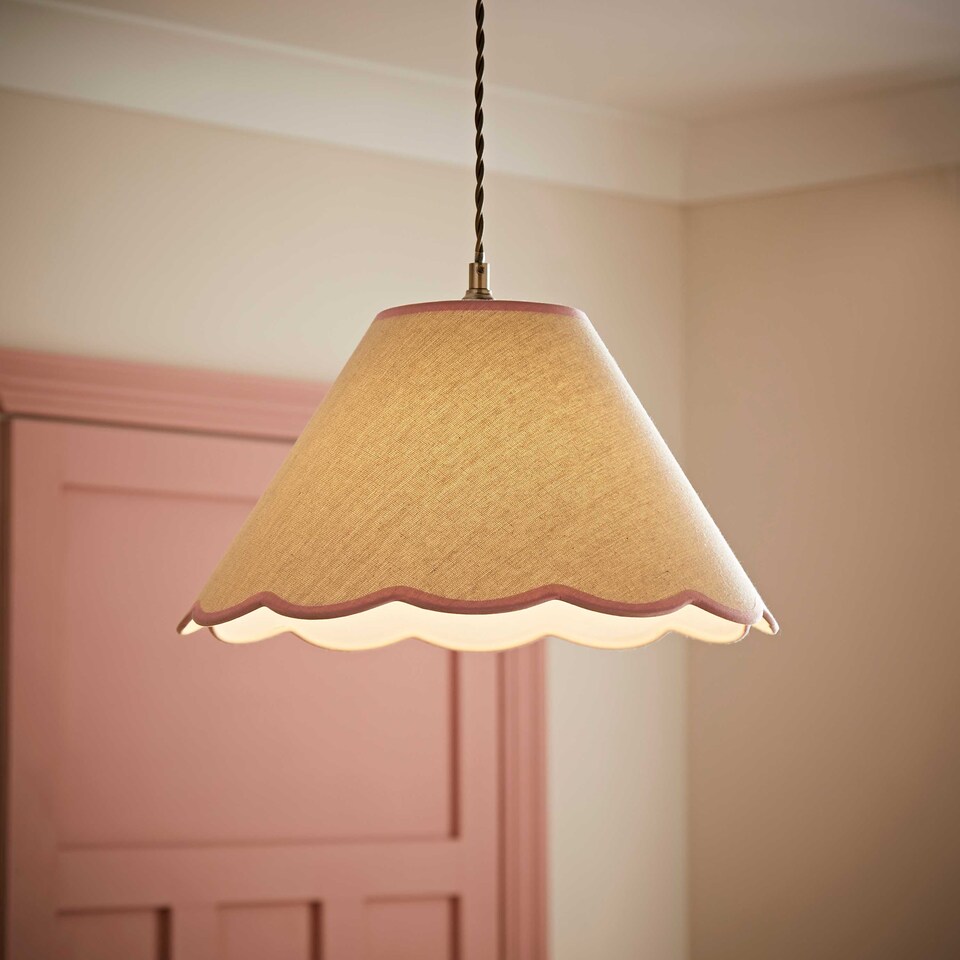 image 1 of ValueLights Florie Natural Large Taper Lamp Shade Scallop Pink Trim | Pink