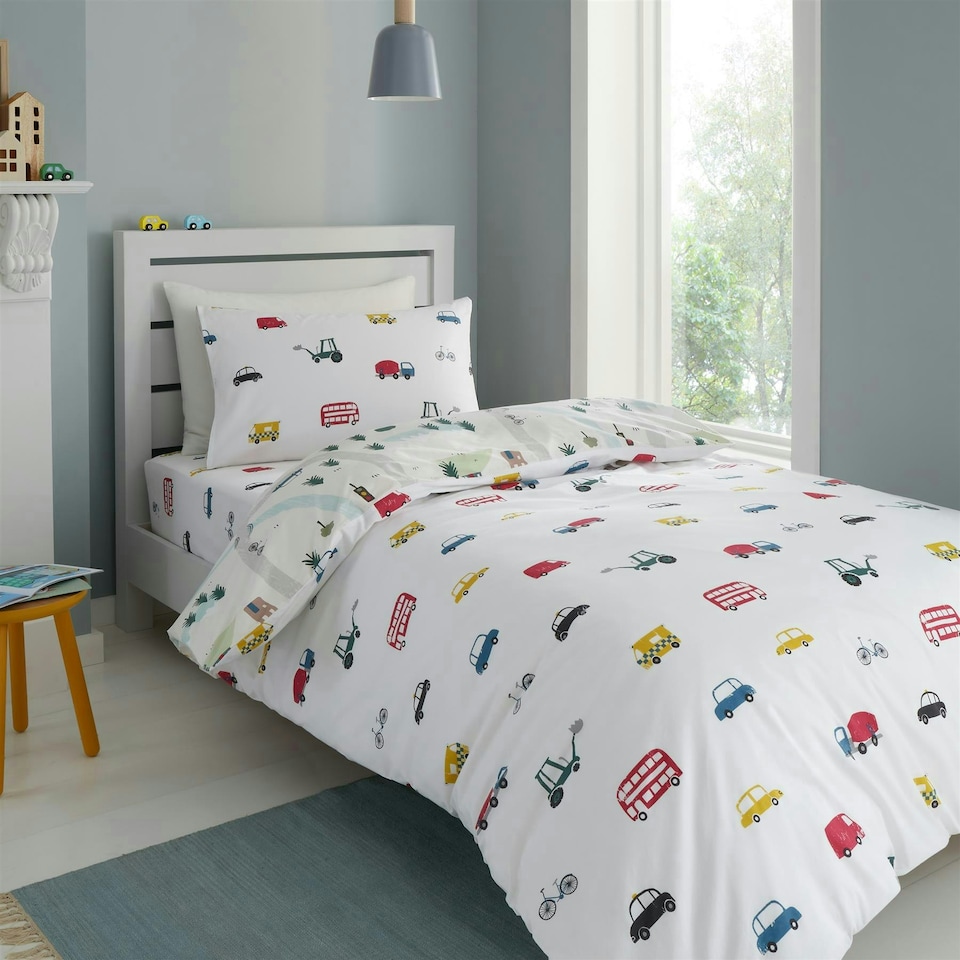 image 1 of Transport Cotton Reversible Duvet Cover Set | White