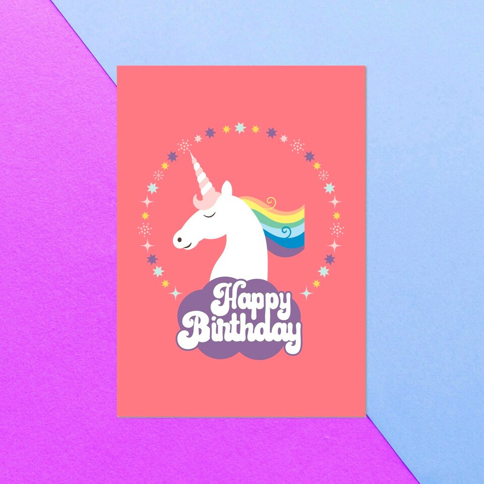 Unicorn Stars Happy Birthday Greetings Card