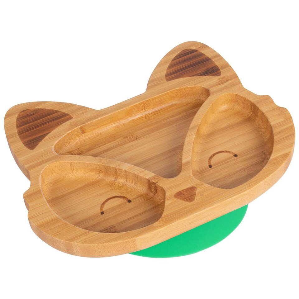 image 1 of Tiny Dining Children's Bamboo Suction Fox Plate - Green Green