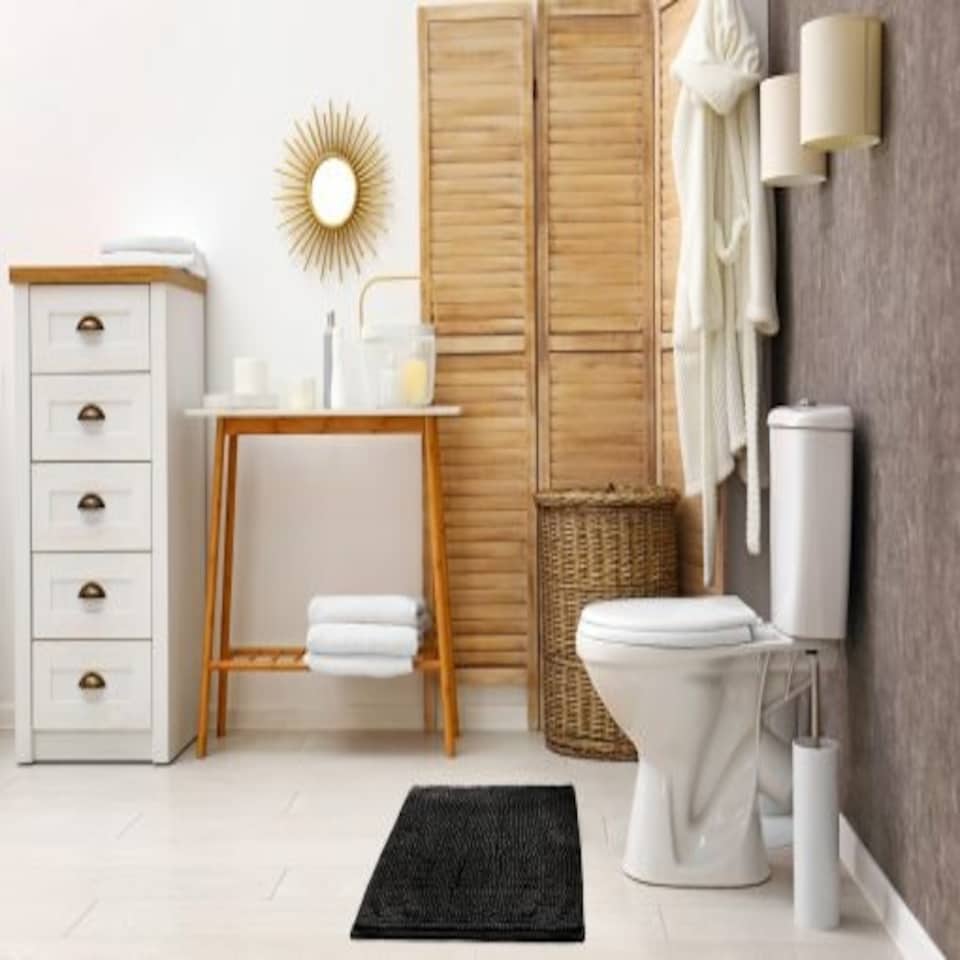 image 1 of Marlow Collection Soft Touch Non-Slip Bathroom Rug in Black (45cm x 75cm)