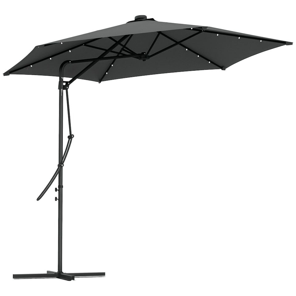 image 1 of Outsunny 3m Cantilever Parasol with Solar LED and Easy Lever, Garden Parasol Umbrella with Cross Base and Waterproof Cover, Outdoor Sun Shades, Dark Grey