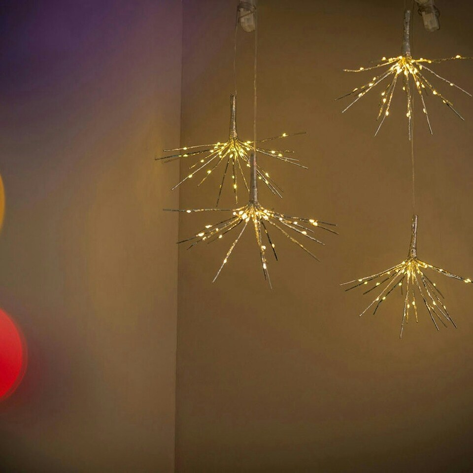 image 1 of ValueLights Bursting Stars 4 Pack Silver Illuminated Decoration and Integrated LED 1.5W Warm White Bulb