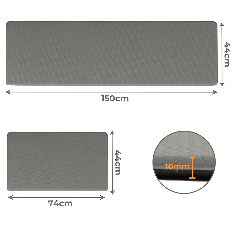 image 1 of Marlow 2PC Kitchen Mat Grey Non-Slip Woven Rubber Absorbent Runner | Grey | Grey | One Size