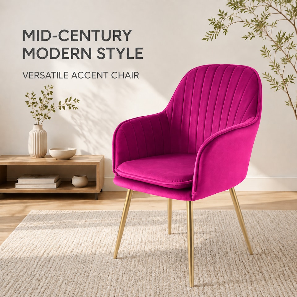 image 1 of MUSE Pair of Chairs Upholstered in Velvet Fabric with Gold Legs - Fuchsia Pink | Pink | Fuchsia | One Size
