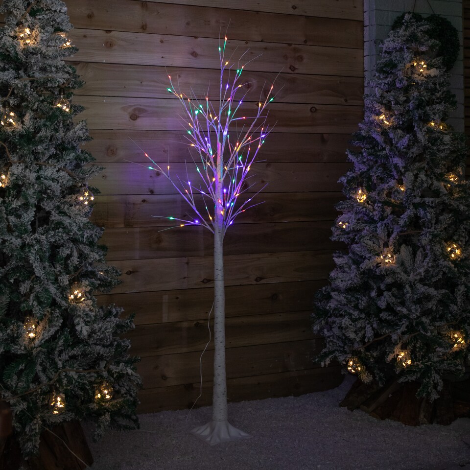 image 1 of 1.8m (6ft) Outdoor Christmas Light Up White Birch Tree with 80 Multicoloured LEDs