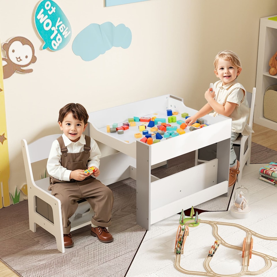 image 1 of COSTWAY 4-in-1 Kids Table and Chair Set Grey