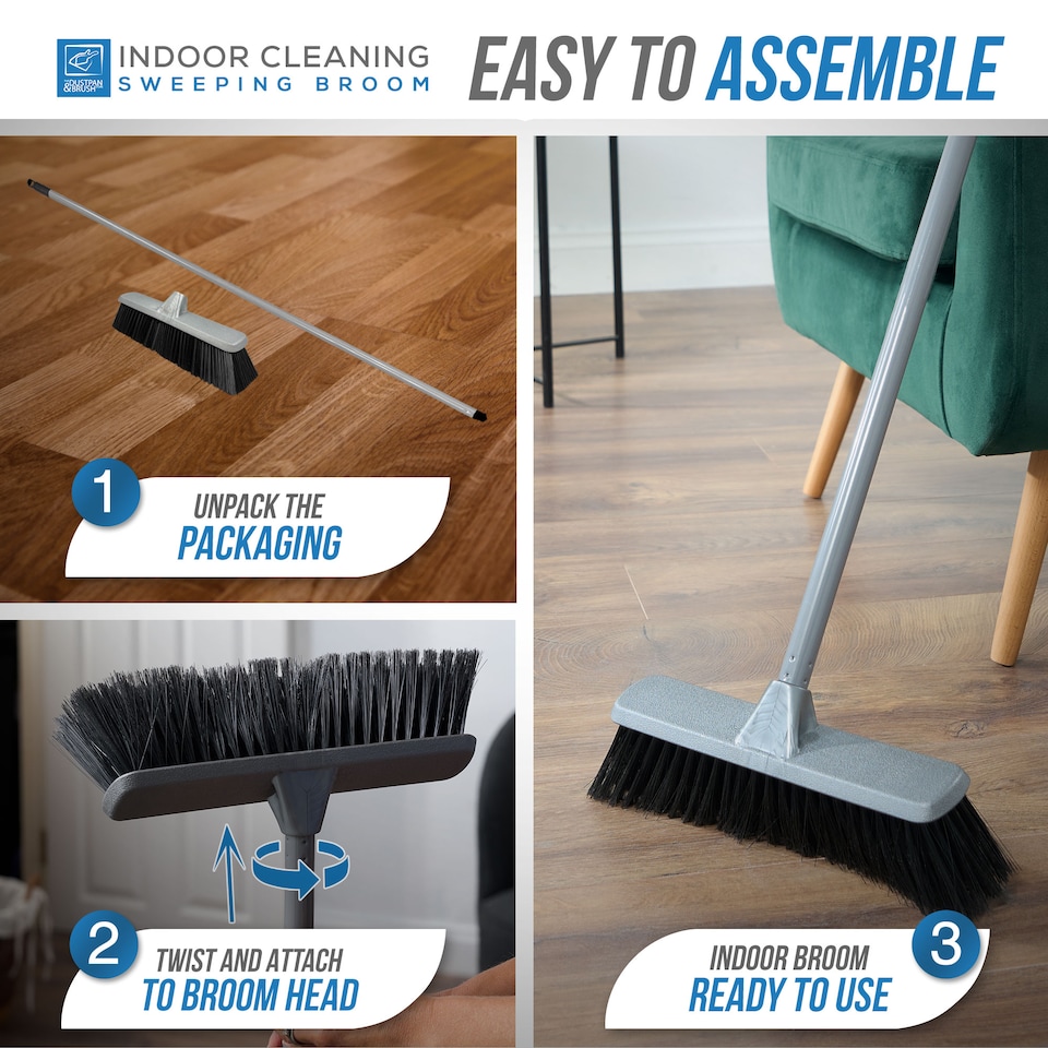 image 1 of Soft Indoor Silver Broom Sweeping Brush With Strong Handle Kitchen Brush