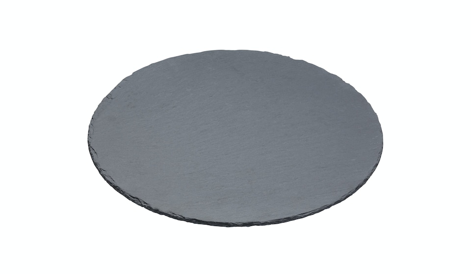 image 1 of 2pc Slate Serving Set including Turntable and Wood Stand with Two Serving Platters | Black