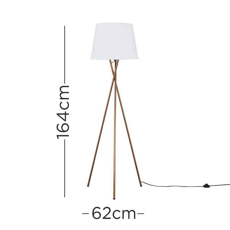 image 1 of ValueLights Camden Copper Tripod Floor Lamp White Taper Shade & Bulb White