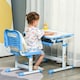 image 2 of HOMCOM Kids Desk and Chair Set Adjustable Tiltable with Drawer Pen Slot Hook | Blue