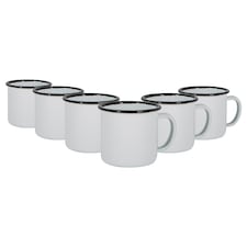 Argon Tableware White Enamel Espresso Cups - 130ml - Black - Pack of 6 | Black | Black