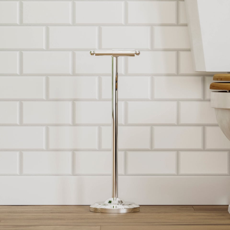 image 1 of Bath Vida Floor Standing Bathroom Toilet Roll Holder - Chrome