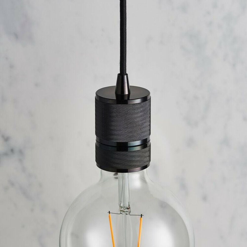Loops Hanging Ceiling Pendant Light & Rose Kit Black Chrome Industrial Adjustable Lamp