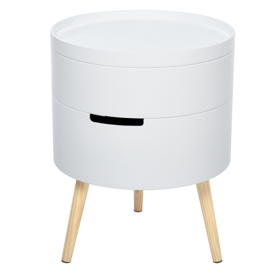 image 1 of HOMCOM 3-Tier Coffee Table, Round End Table with 2 Hidden Compartments and Detachable Tray, Side Table with Storage for Living Room, White | White