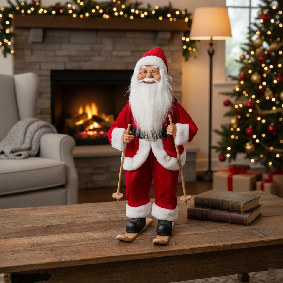 45cm Christmas Santa Claus On Skis Decoration Standing Figure