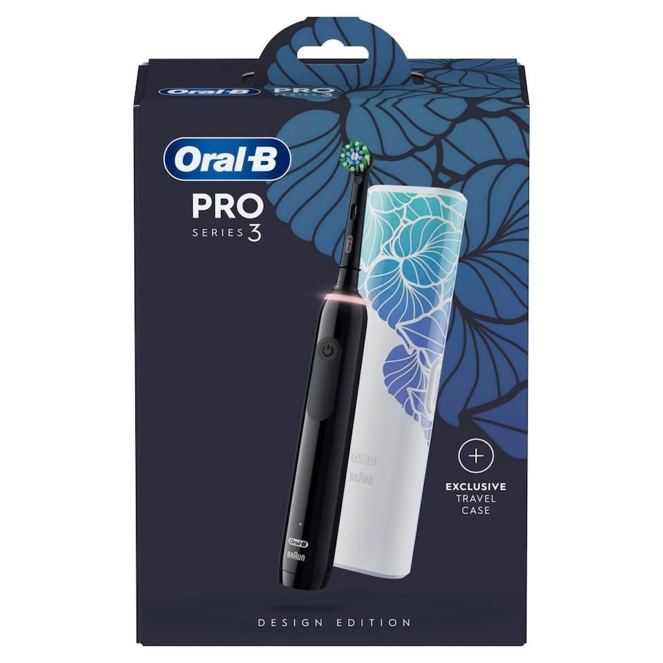 image 1 of Oral-B Pro 3 3500 Black Electric Toothbrush with Floral Art Travel Case