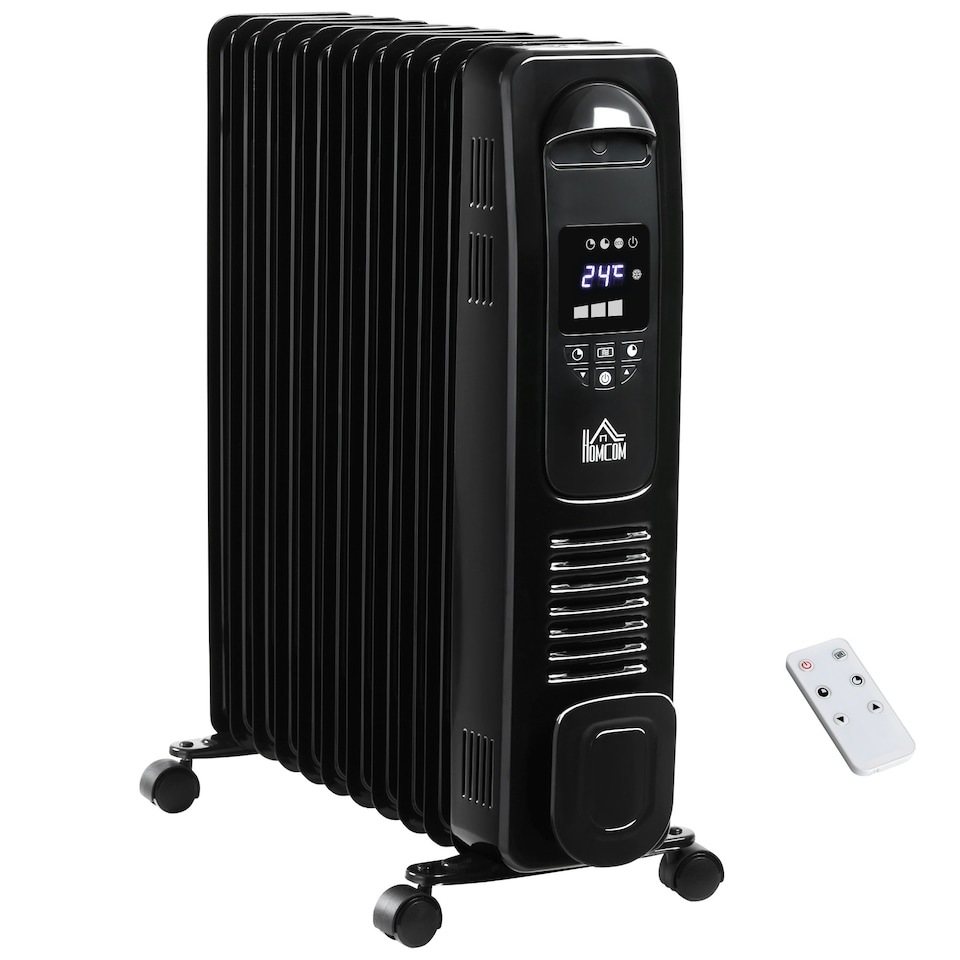 image 1 of HOMCOM 2500W Oil Filled Portable Radiator Heater w/ Remote Control - Black