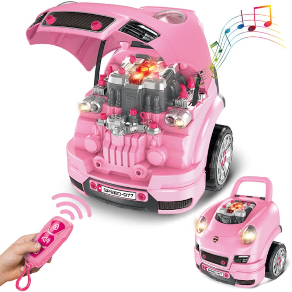 image 1 of Pink Take Apart Building Truck - Realistic Pretend Mechanic Toy for Kids