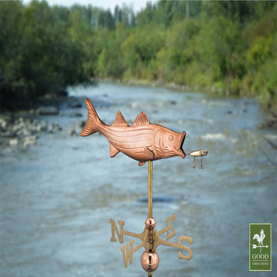 image 1 of Cottage Bass with Lure Copper Weathervane - H48 x W45 x L28 cm