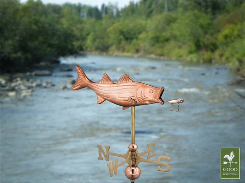 image 1 of Cottage Bass with Lure Copper Weathervane - H48 x W45 x L28 cm