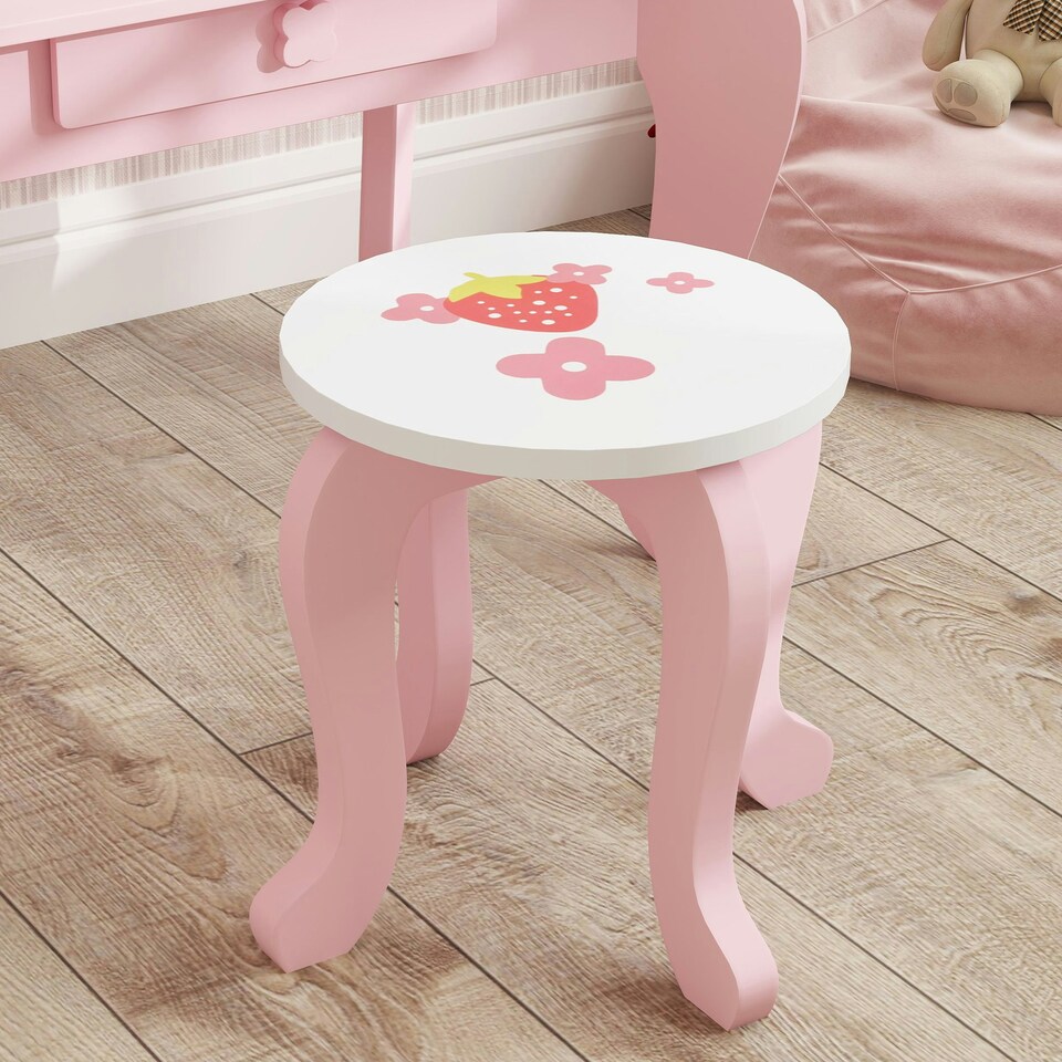 image 1 of AIYAPLAY Kids Dressing Table Set, Two-Piece Children Vanity Table with Stool | Pink