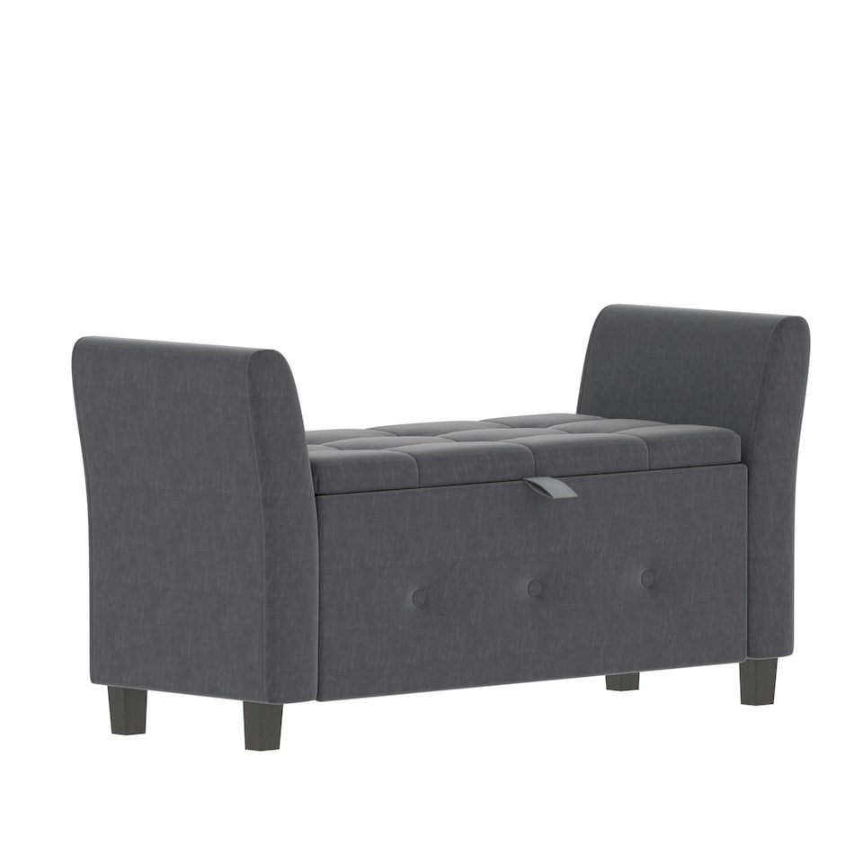 image 1 of Vida Designs Seville Storage Ottoman Bedroom Hallway Chest Bench, Dark Grey Linen Grey | Dark Grey Linen