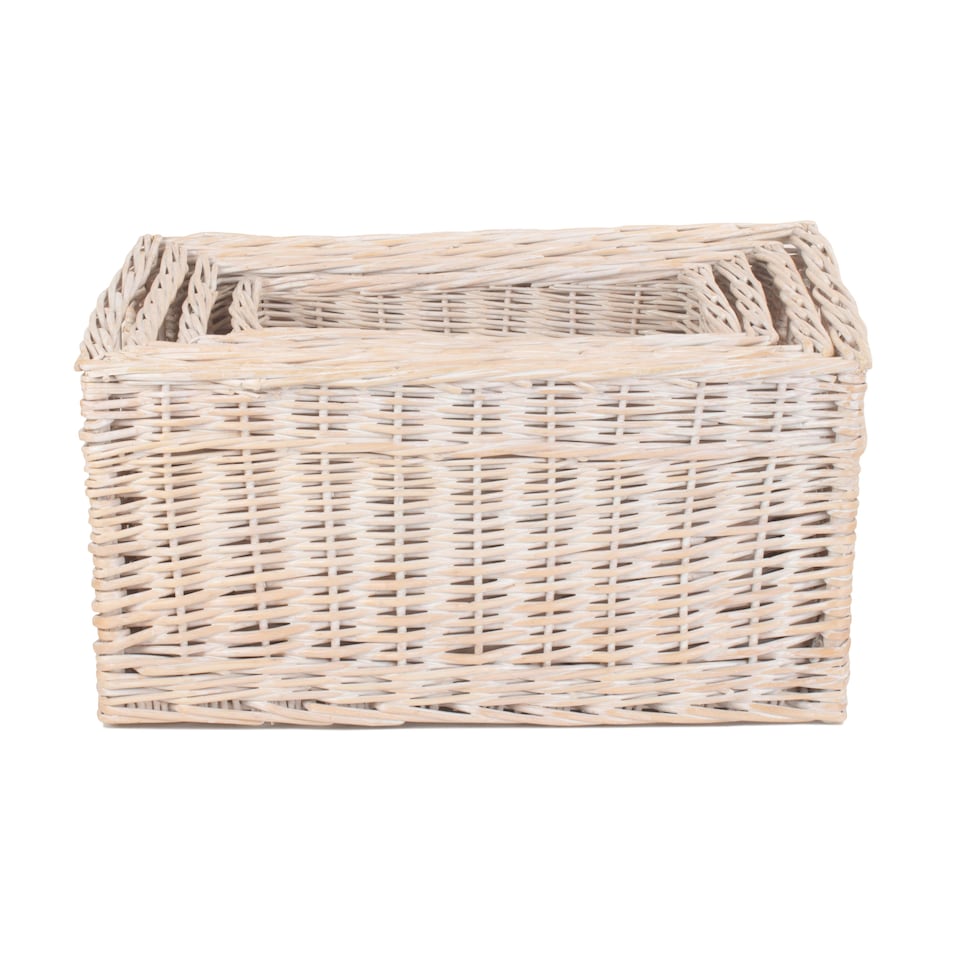 image 1 of Set of 4 Wicker White Wash Storage Open Basket | White | White | Not provided