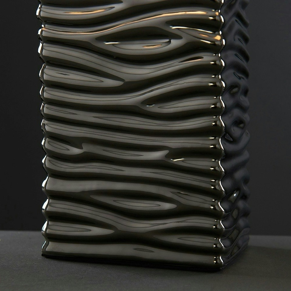 image 1 of ValueLights Silver Modern Ripple Effect Ceramic Table Lamp With White Light Shade