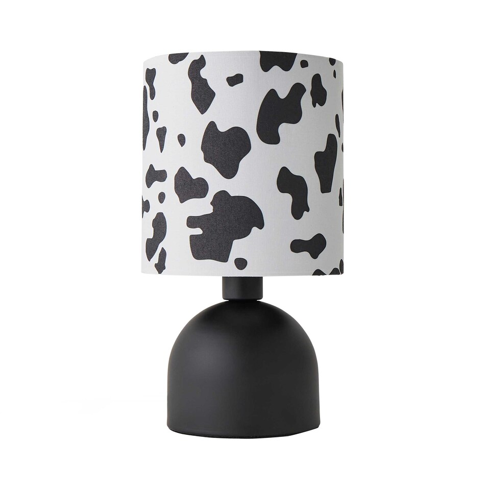 image 1 of ValueLights Miley Cow Print Shade Matte Black Table Lamp and Bulb