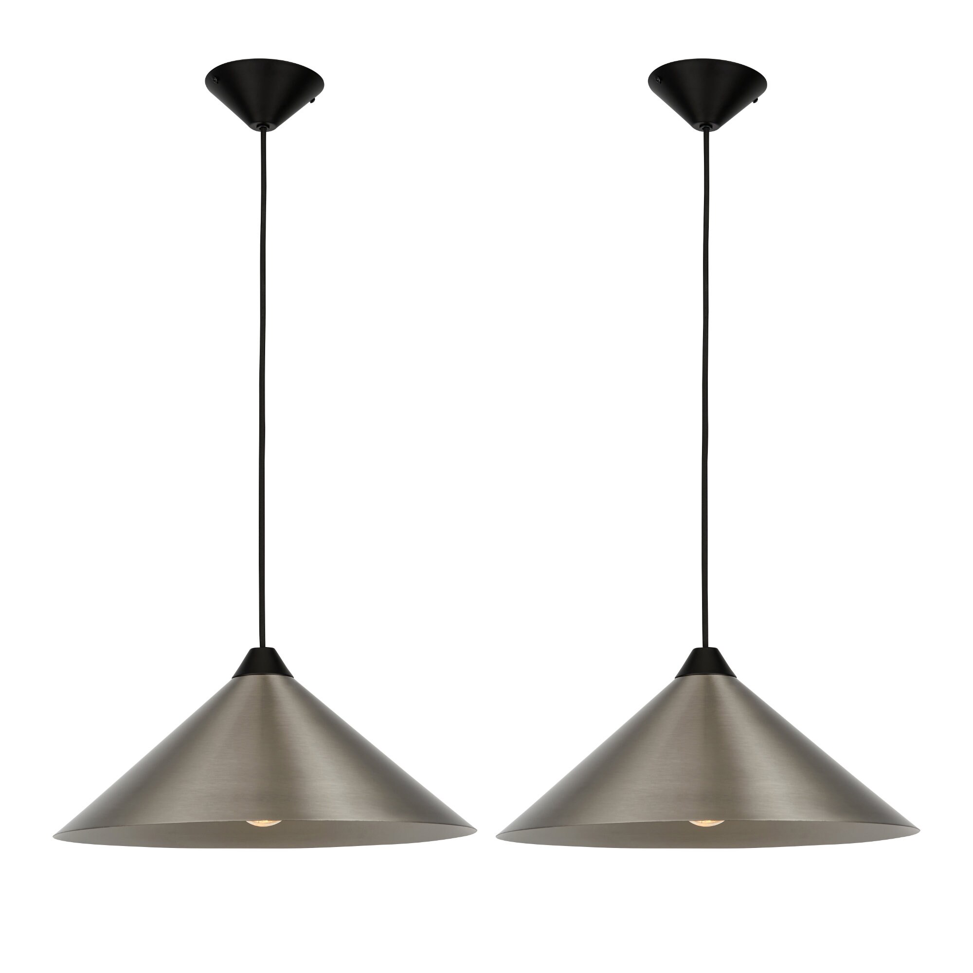 First Choice Lighting Set of 2 Fontana - Brushed Chrome 40cm Diameter Ceiling Pendants in Silver